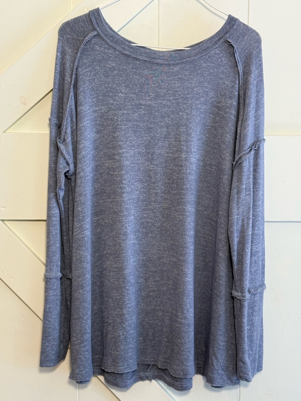 Easel Blue Mineral Wash Raw Edge Raglan Long Sleeve Top Medium Boho
